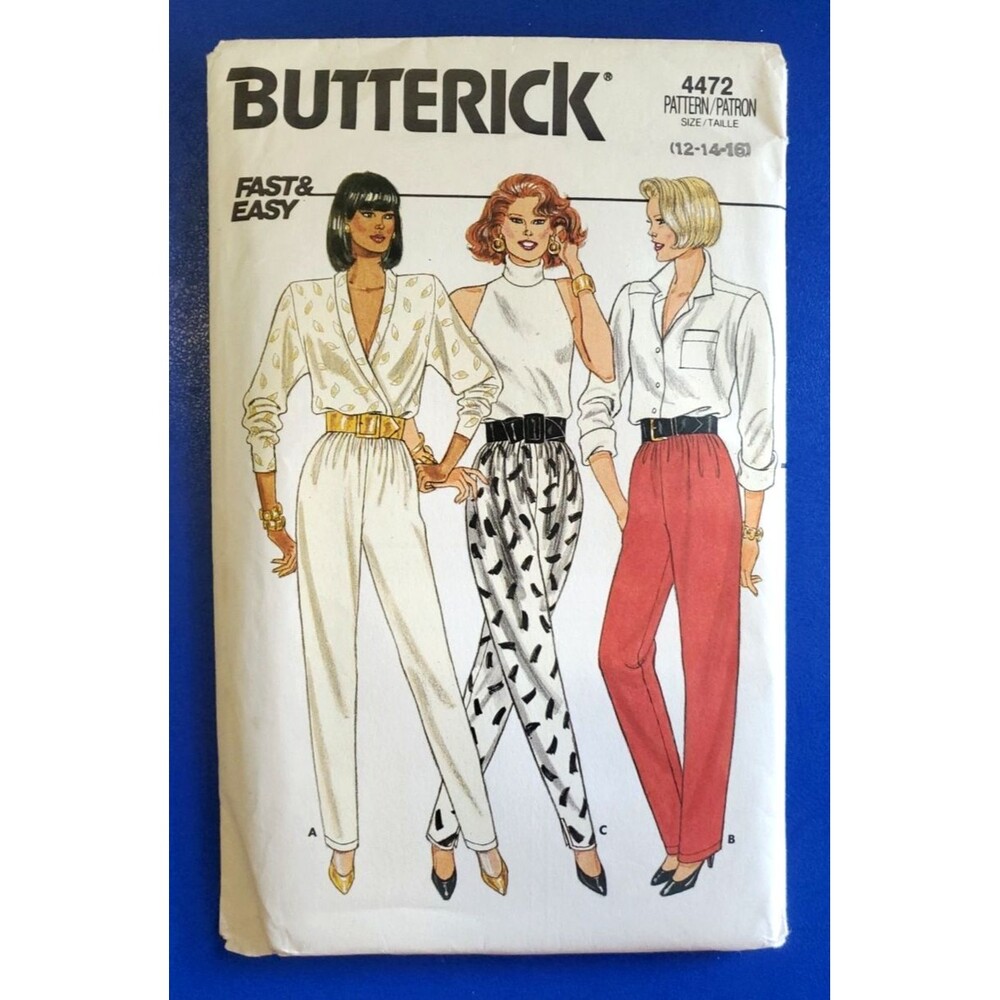 Vtg 1986 Butterick 4472 Misses Elastic Waist Tapered Pants Pattern 12-16 UNCUT